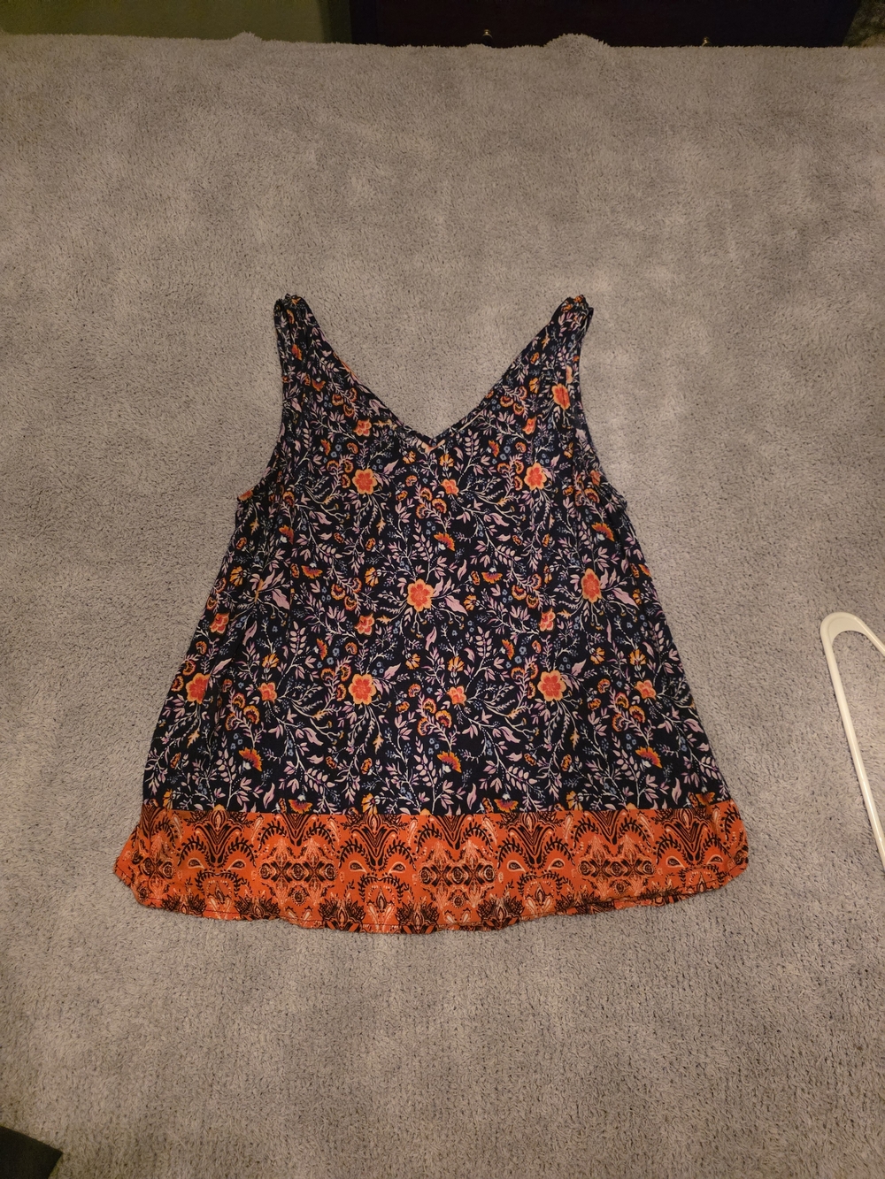 SO Navy Floral V-Neck Tank with Orange Border